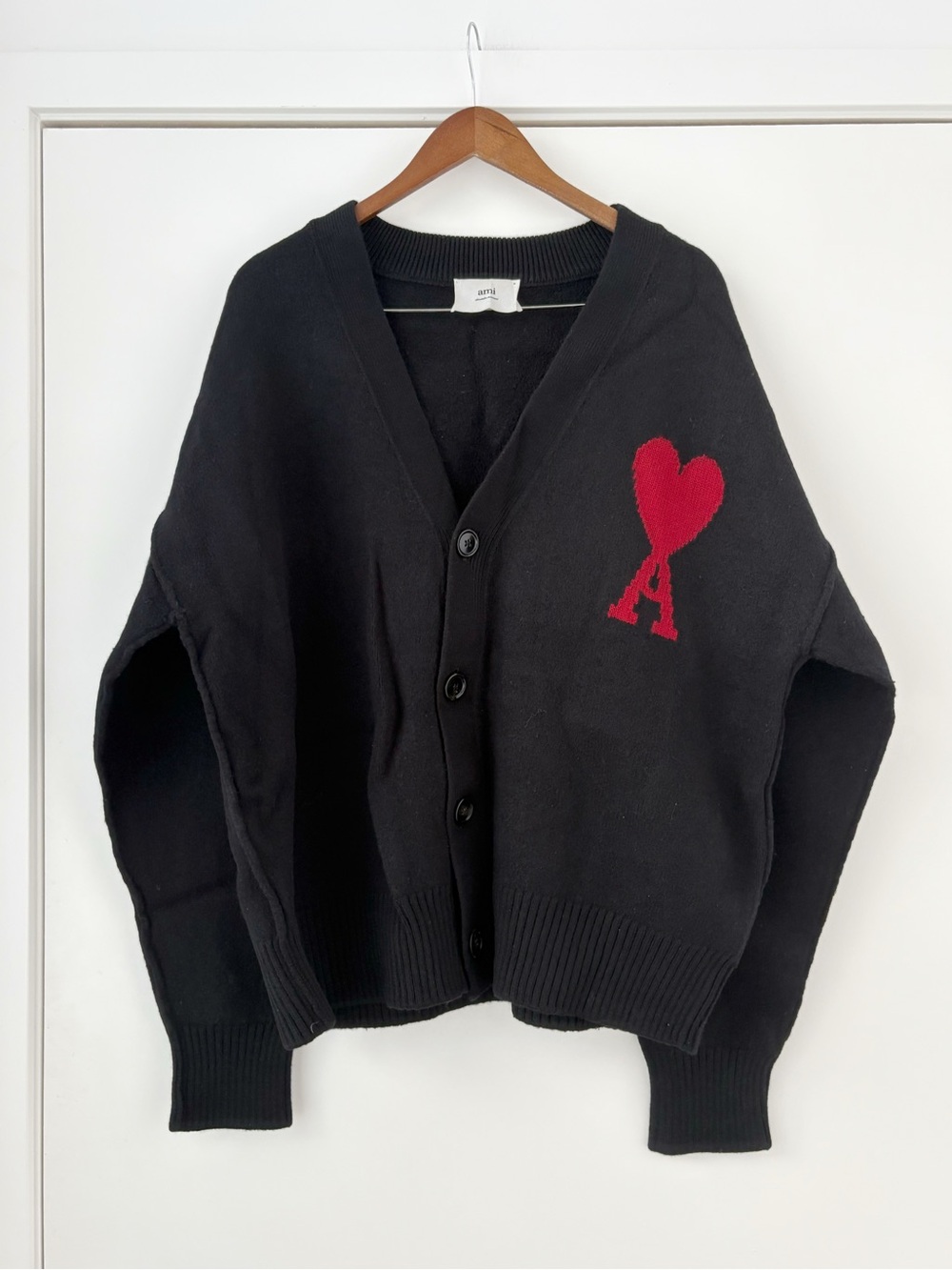 Ami Paris Black Wool Cardigan With Ami De Coeur Wool Cardigan XL